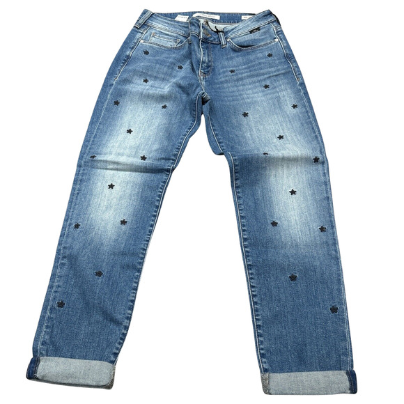 Mavi Womens Size 27 Ada Mid Rise Blue Denim Boyfriend Jeans Star Pattern NWT - Picture 1 of 10